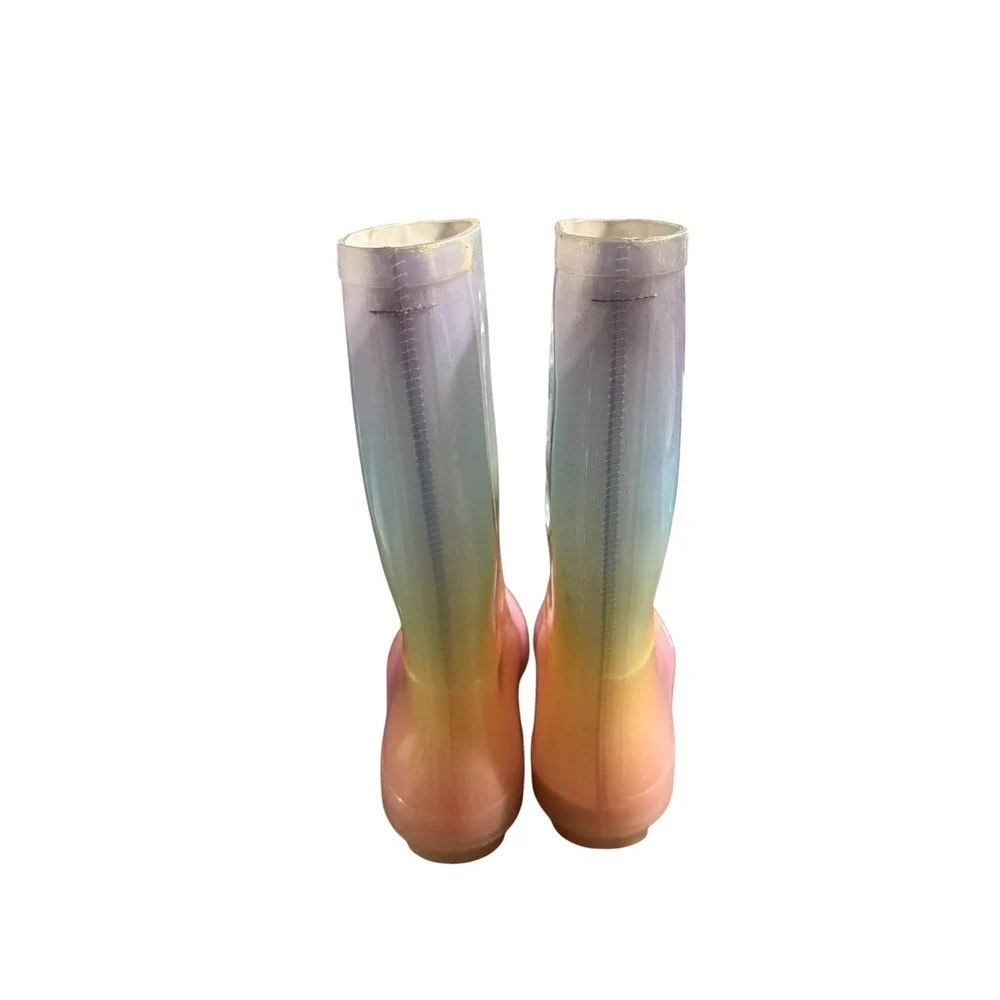 Cat & Jack Girls Rainbow Ombre Glitter Rain Boots Pastel Pink Blue Size 1
